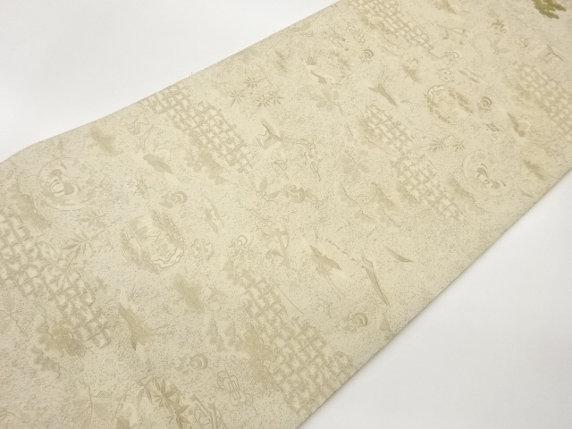  鹿苑寺に七福神・花々・動物模様織出し袋帯